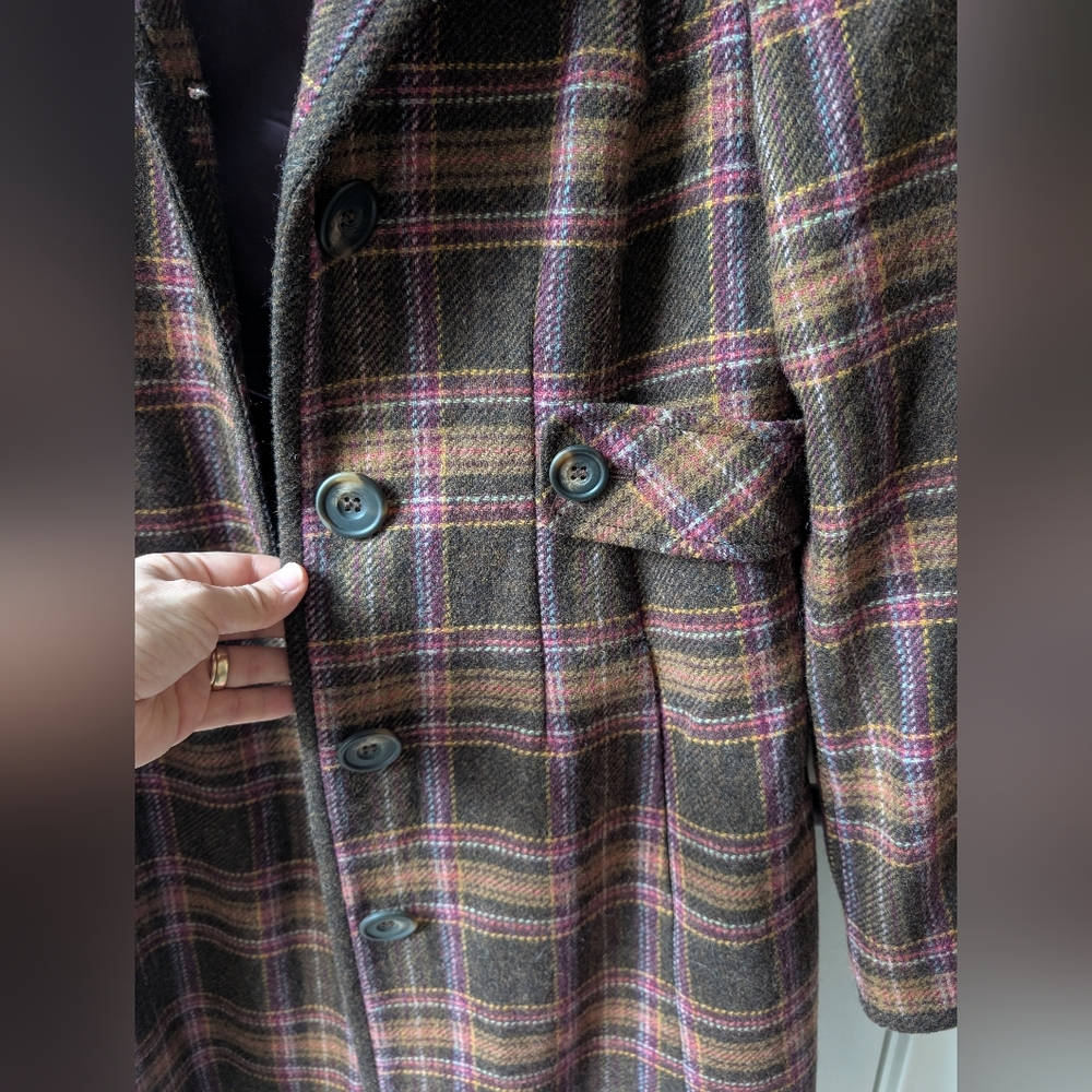 Boden Plaid Wool-Blend Pea Coat in Brown and Pink - Picture 3 of 6